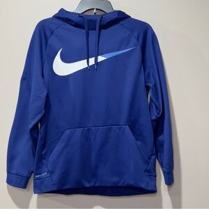 NIKE Dri- Fit Size S Royal Blue Pull Over Hoodie Kangaroo Pocket White S…